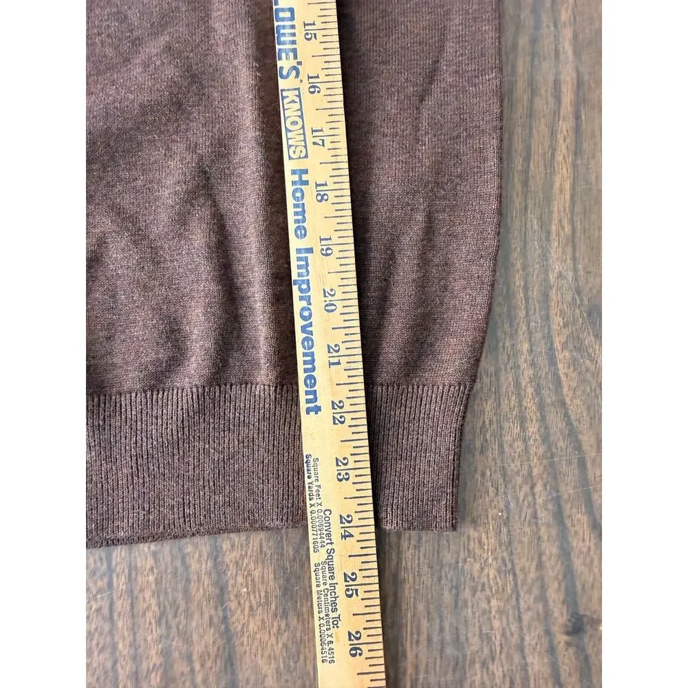 Lands End Mens Brown V-Neck Sweater Supima Cotton Retro Preppy Grunge Knit Top M